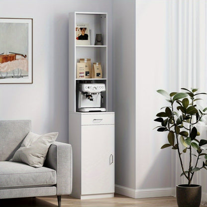 Badkamerkast – Badkamermeubel – Opbergkast – Kolomkast – Wastafelonderkast – Hoog en Smal – Verstelbare Planken en Lade – 35x30,5x179 cm – Duurzaam Wit MDF