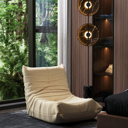 Loungestoel – Zitzakstoel – Armloze Fauteuil – Accentstoel – Voetenbank – Ergonomisch Design – Zachte Sherpa Stof – Off-white Zonder Voetenbank