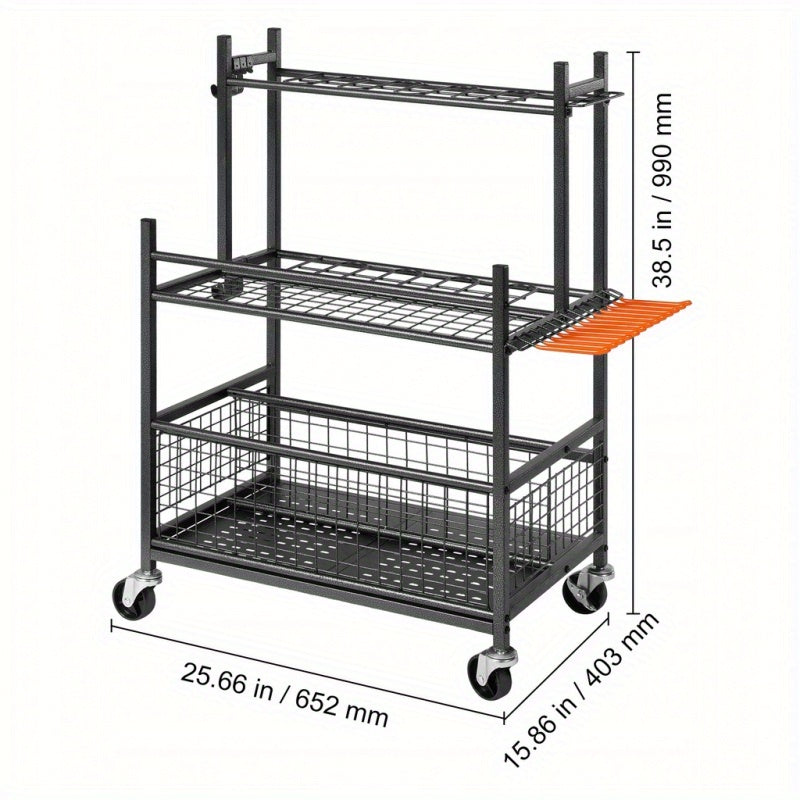 Tuingereedschap Organizer – Gereedschaphouder – Tuinopberger – Tuinrek – Metalen Organizer – Koolstofstaal – Met Wielen