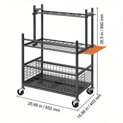 Tuingereedschap Organizer – Gereedschaphouder – Tuinopberger – Tuinrek – Metalen Organizer – Koolstofstaal – Met Wielen
