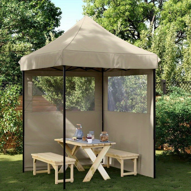 Large Pop-Up Party Tent with 2 Side Panels - Beige Canopy with Zippered Doors, Spacious Instant Shelter for Weddings, Birthdays, BBQs, & Beach Events - Lightweight & Portable with Sturdy Frame, Easy Setup, Ideal for Backyard,