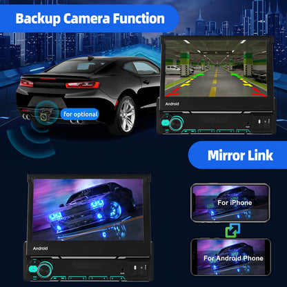 Autoradio – Car Stereo – Multimedia Speler – Single DIN Radio – Auto Entertainment – 7 Inch Uitklapbaar IPS-Scherm – Draadloze CarPlay & Android Auto