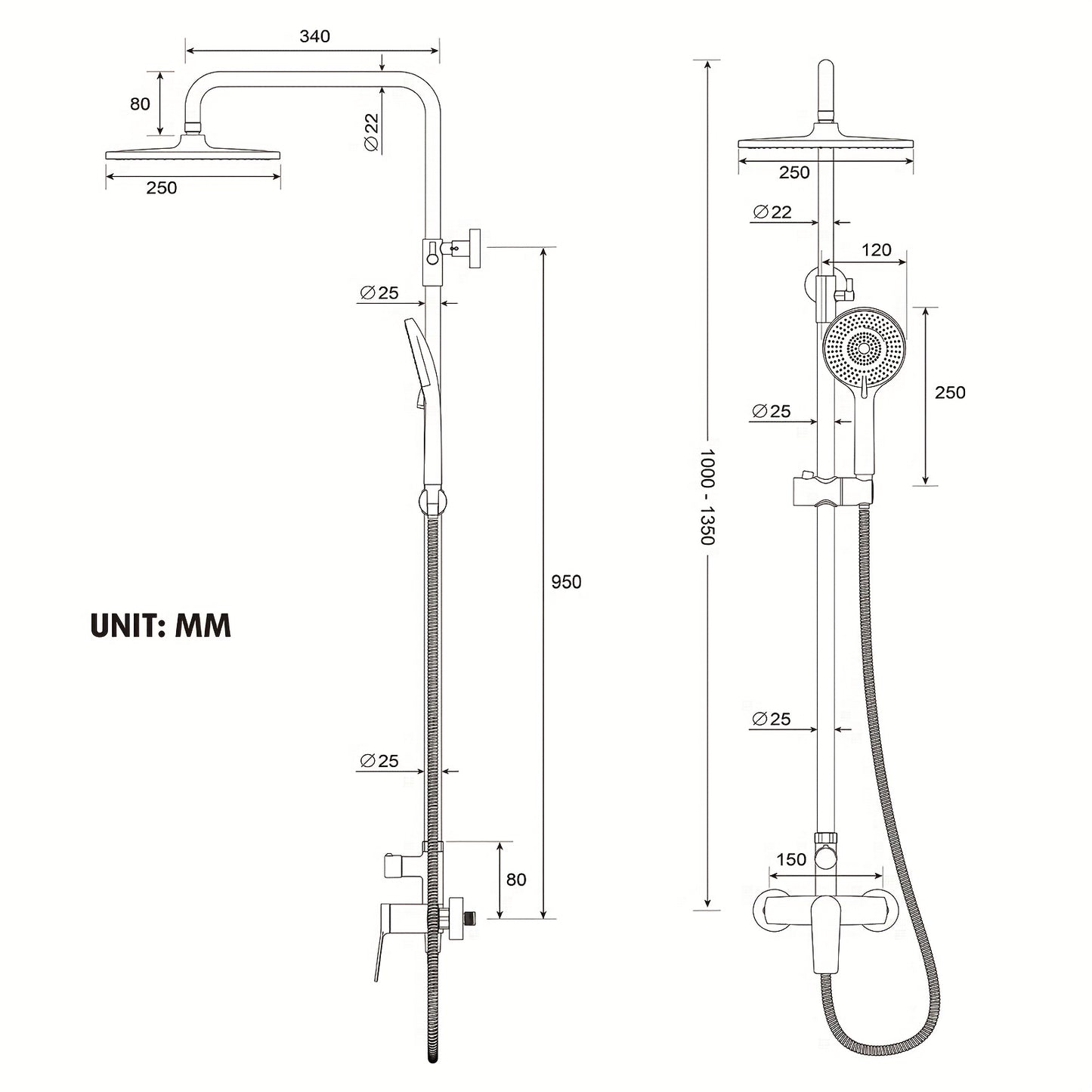 Matte Zwarte Doucheset – Regendouche – Douchekraan – Douchekop – Douche Inbouw – 25 cm Regendouche – Hoogwaardig Messing