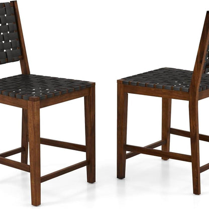 Eetkamerstoel – Keukenstoel – Bistrostoel – Stoel – Zitkruk – Met Gevlochten Kunstleren Rugleuning – Houten Frame – Zithoogte 61 cm – Draagvermogen 150 kg