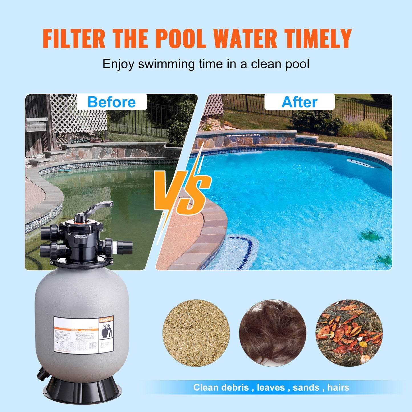 Zandfilter – Zwembadfilter – Sandfilter – Filterinstallatie – Zwembadreiniging – 16 Inch Diameter – 7-standen Multiportkraan