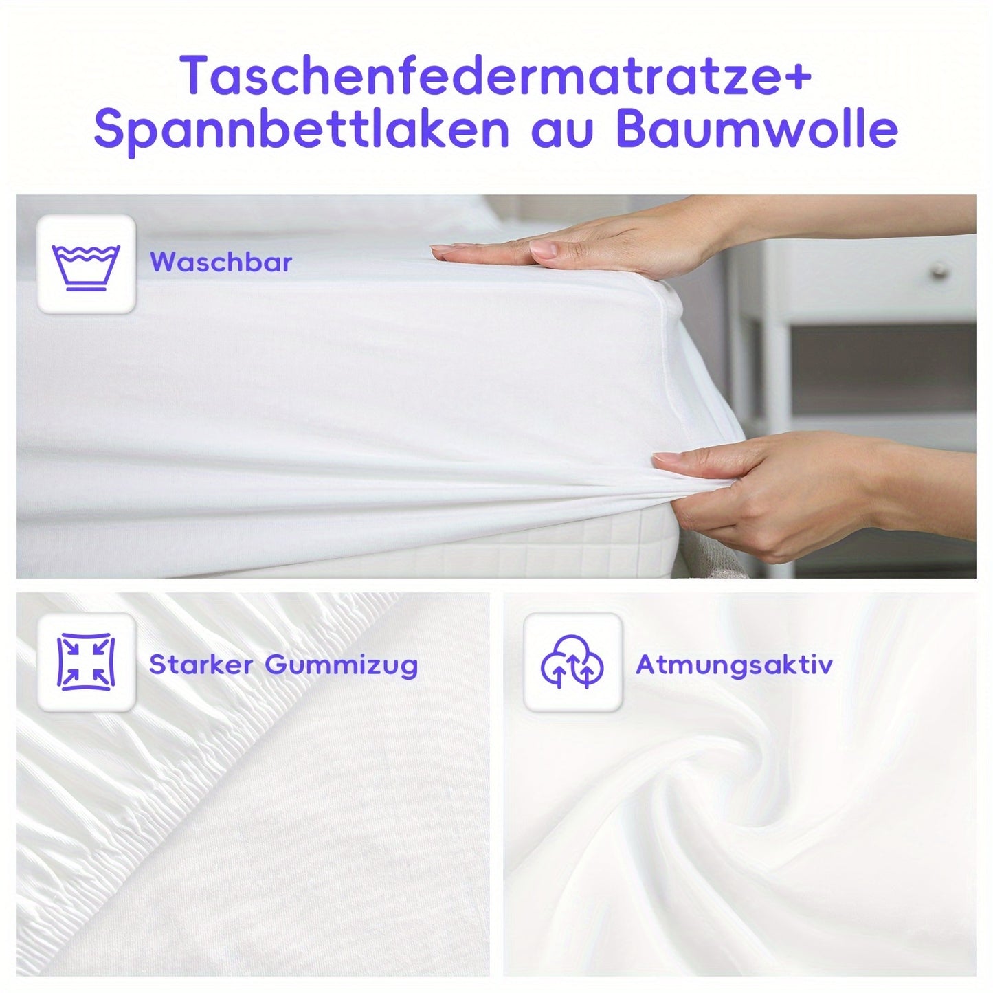 7-Zone Pocketvering Matras – Springmatras – Veermatras – Stevig Matras – Matrassen Voor Volwassenen – 90x200x22 cm – Medium Stevig H3 – Pillow Top Comfort