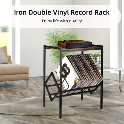 Platenspeler Meubel – Platenspeler Rek – Vinylkast – Muziekmeubel – Opbergrek – Zwart Metalen Poten – Opslag Voor 80 Albums