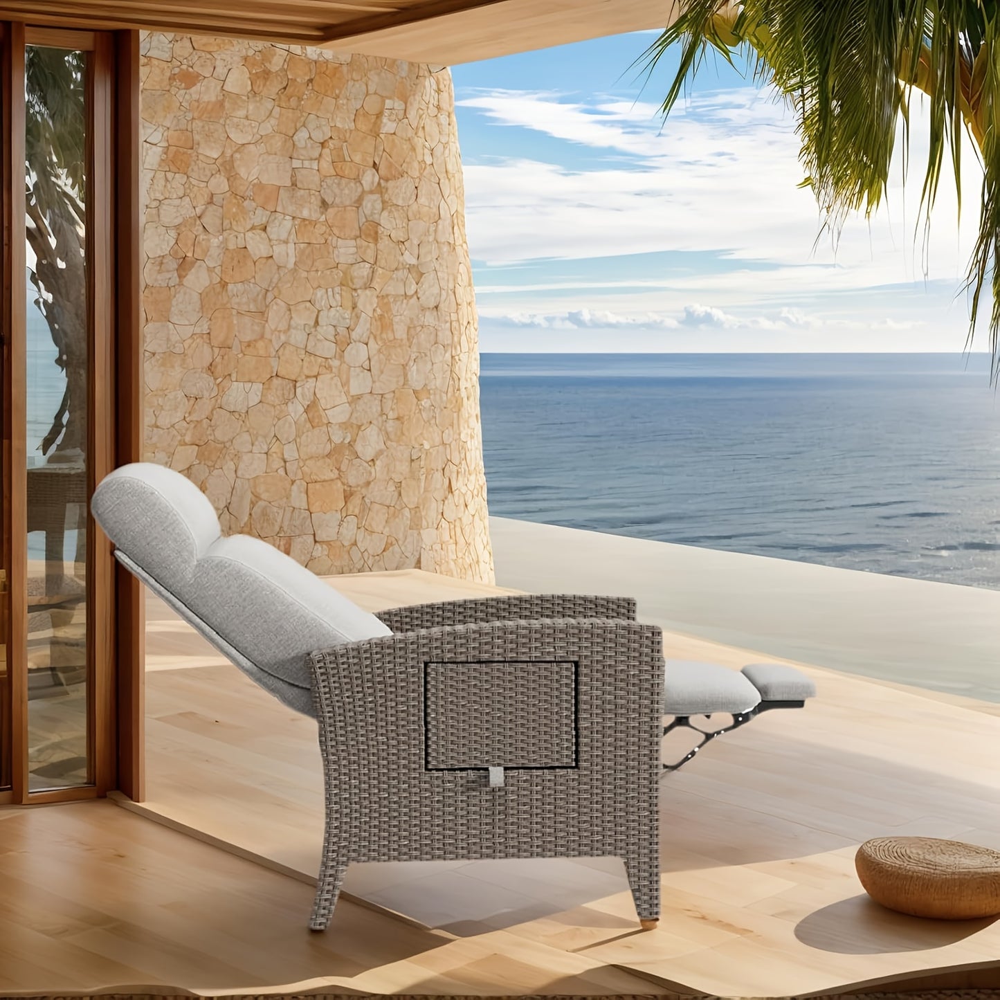 Designer Rattan Sofa & Chair Set - Ergonomic Memory Foam Cushion, Adjustable 160° Reclining Backrest, All-Weather Wicker Patio Furniture with Integrated Side Table, Removable Cushion Cover - Heavy-Duty Outdoor Garden Chair f