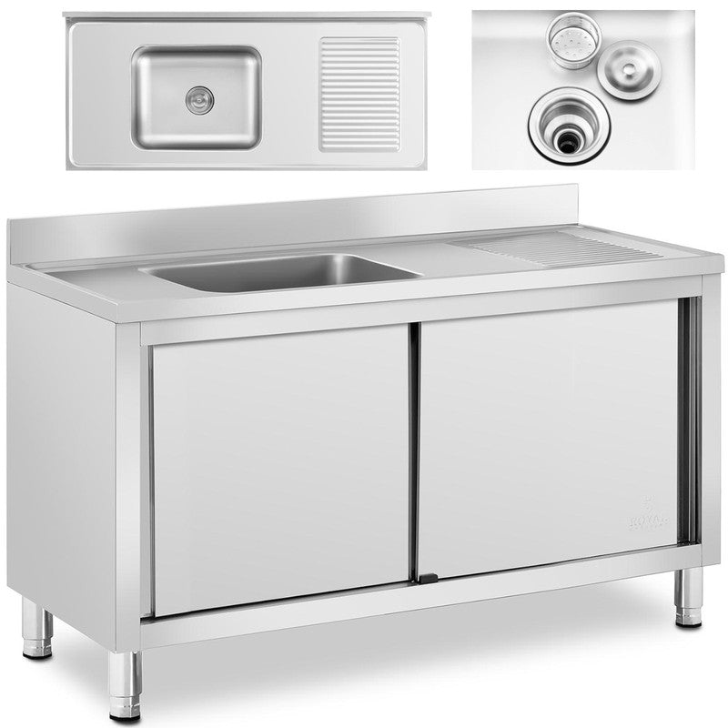 Keukenspoelbak – Spoelbak – Gootsteen – Wasbak – Spoeltafel – 1 Bak Met Schuifdeuren – RVS – 50x40x24 cm Grote Bak