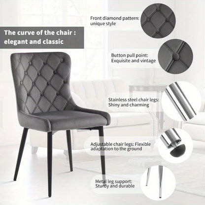 Eetkamerstoelen – Keukenstoelen – Bureaustoelen – Stoelen Met Rugleuning – Velvet Gestoffeerde Stoel 2 Stuks – Ergonomisch Ontwerp – Zwarte Metalen Poten