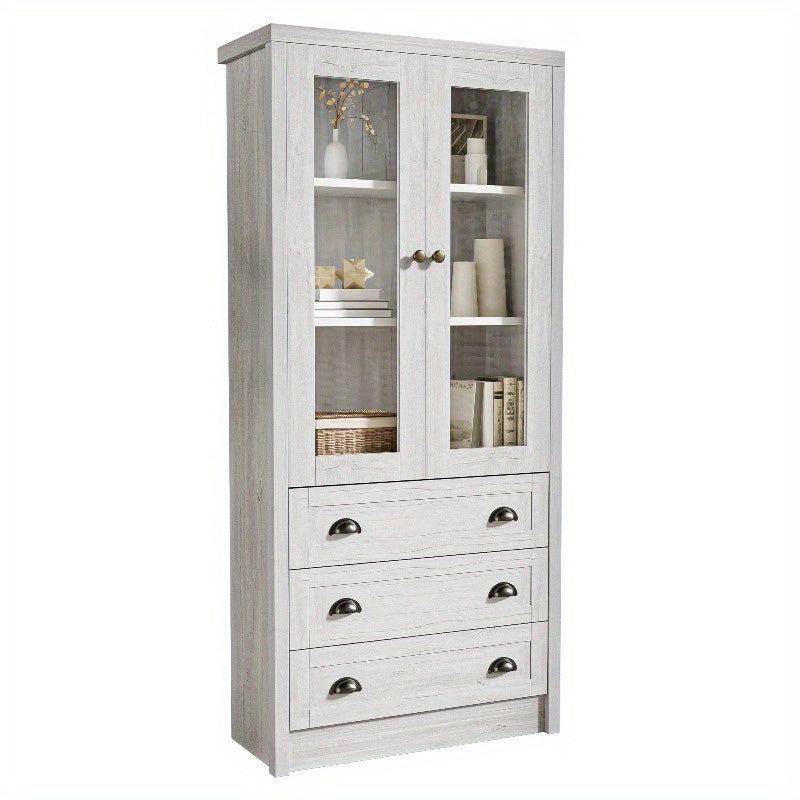 Highboard Kast – Opbergkast – Vitrinekast – Dressoir – Kledingkast – Metaal Frame & Houtlook – 80x34x171 cm – Geen Montage Nodig