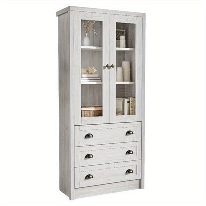 Highboard Kast – Opbergkast – Vitrinekast – Dressoir – Kledingkast – Metaal Frame & Houtlook – 80x34x171 cm – Geen Montage Nodig