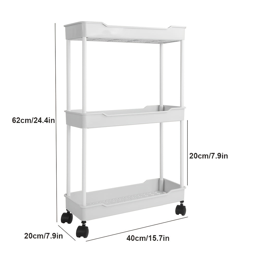 Drielaags Rollende Plankenwagen – Wit – Brede Opbergwagen met 4 Zwenkwielen – Multi-Layer Organisatie, Afmetingen 62×40×20 cm