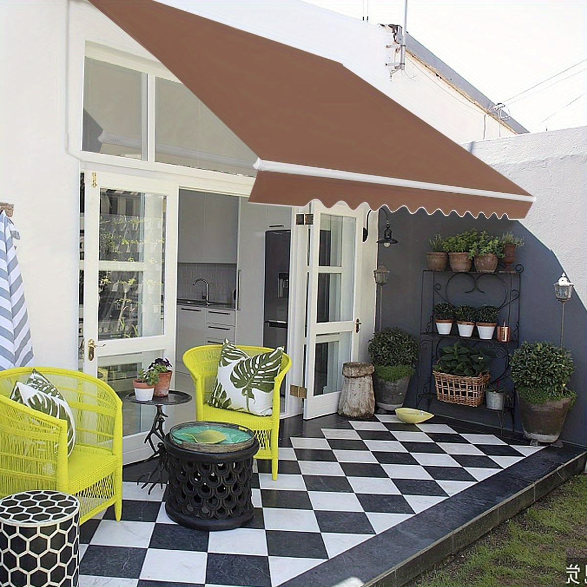 Uitschuifbare Luifel – Zonwering – Terrasoverkapping – Buitenluifel – Handbediende Schaduwdoek – 3,6 x 3 Meter – Aluminium Frame – Verstelbaar 40°-100° – Weerbestendig Polyester – Bruin