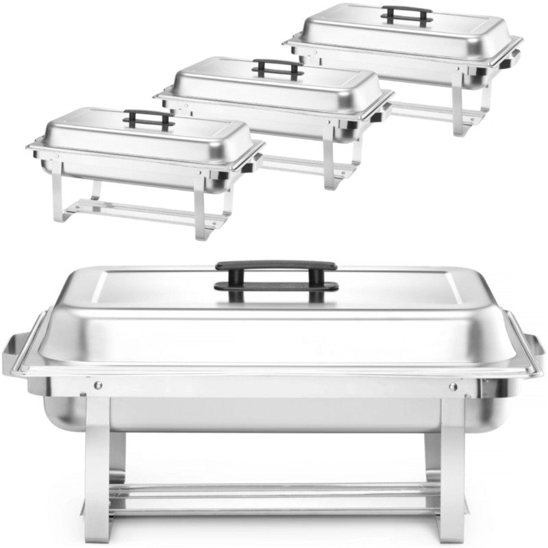 Warmhouders GN 1/1 – Buffetwarmers – Voedselwarmers – Cateringwarmers – Verwarmingsset – Roestvrij Staal – Werkt Zonder Elektriciteit – Set van 4 Stuks