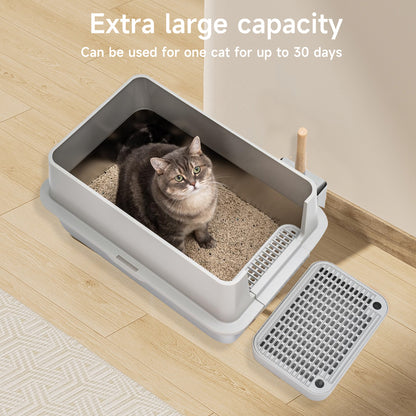 Kattenbak – Kattentoilet – Kattenbak met Kap – Roestvrijstalen Bak – Open Kattenbak – Extra Groot – Boveninstap Ontwerp – Duurzaam Roestvrij Staal