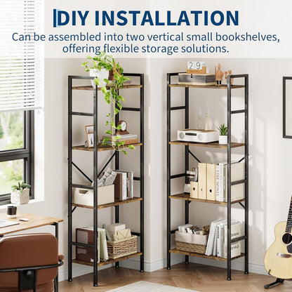 Triple 5 Tier Shelf Bookshelf | Rustic Wooden and Metal Display Book Shelf, Wide Bookcase, Adds Character to Your Room, Bedroom, Living Room, Home & Office Shelving, Brown, Freestanding, Assembly Required, TACKVIEW