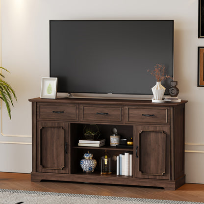tv meubel – tv kast – tv dressoir – entertainment meubel – televisie meubel – mid-century design – 3 laden – verstelbare planken – geschikt voor tv tot 165 cm – duurzaam houtfiberboard