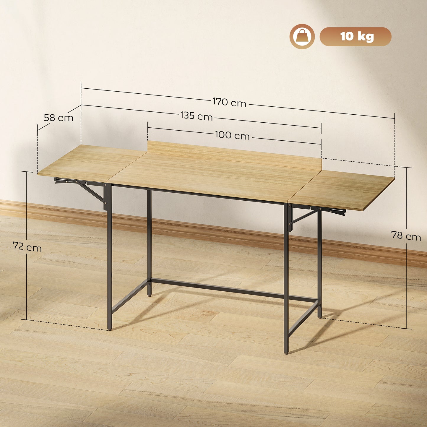Inklapbaar Bureau – Computerbureau – Werkplek Bureau – Studie Bureau – Thuiswerk Bureau – Verstelbare Breedte 100-170 cm – Eikenhout Look Met Stabiele Metalen Poten
