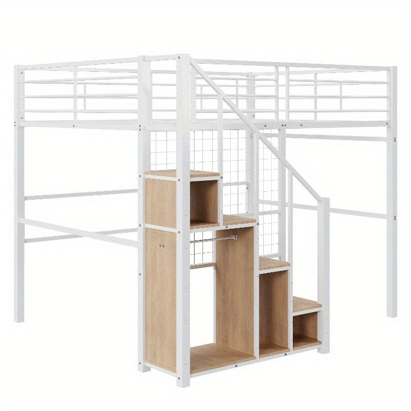 Tienerbed – Jongerenbed – Stapelbed – Halfhoogslaper – Bed met Trap – Volwassenformaat 140x200 cm – Stevig Metaal Zonder Hout