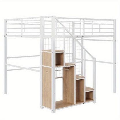 Tienerbed – Jongerenbed – Stapelbed – Halfhoogslaper – Bed met Trap – Volwassenformaat 140x200 cm – Stevig Metaal Zonder Hout