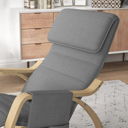 Schommelstoel – Relaxstoel – Fauteuil – Voedingsstoel – Schommelstoel Babykamer – Verstelbare Voetsteun – Stevig Houten Frame – Grijs