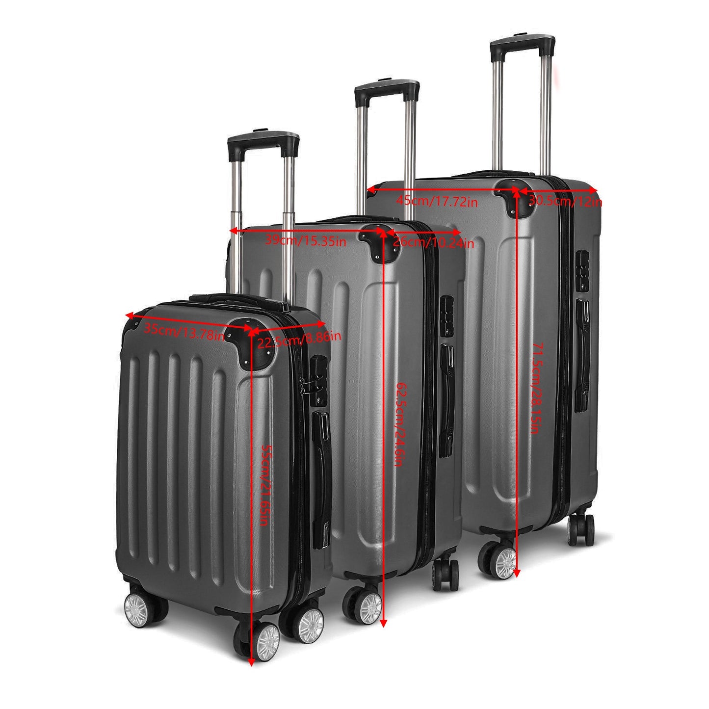 Kofferset – Reiskoffers – Trolley – Bagage – Harde Koffer – 3-delig Set M-L-XL – ABS Hard Shell – 360° Draaibare Wielen & TSA Combinatieslot