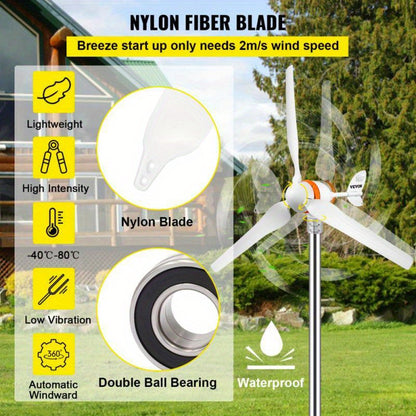 12V Windturbine Generator – Windenergie Generator – Windmolen – Compacte Turbine – 400W Output – MPPT-Controller – Volautomatisch Richtbaar