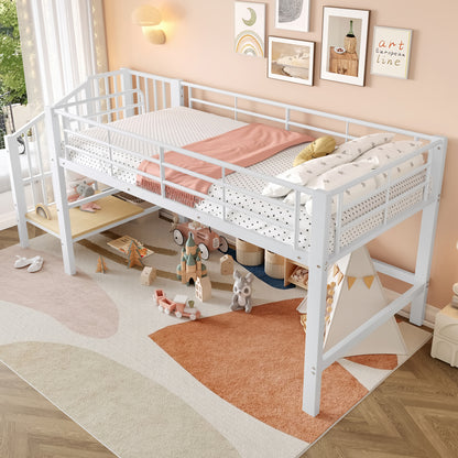 Hoogslaper – Kinderbed – Eenpersoonsbed – Hoogbed – Stapelbed – Wit – 90x200 cm – Ruimtebesparend Design – Opbergtreden Zonder Hout
