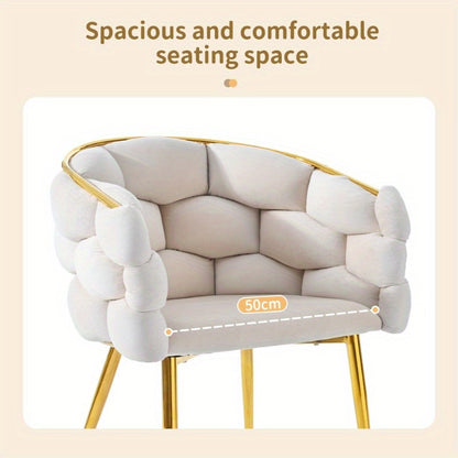 Accentstoelen – Eetkamerstoelen – Fauteuils – Woonkamerstoelen – Bureau Stoelen – Set Van 2 – Beige Bouclé Stof – Gouden Metalen Poten – Geen Montage Nodig – Gemakkelijk Schoon Te Maken