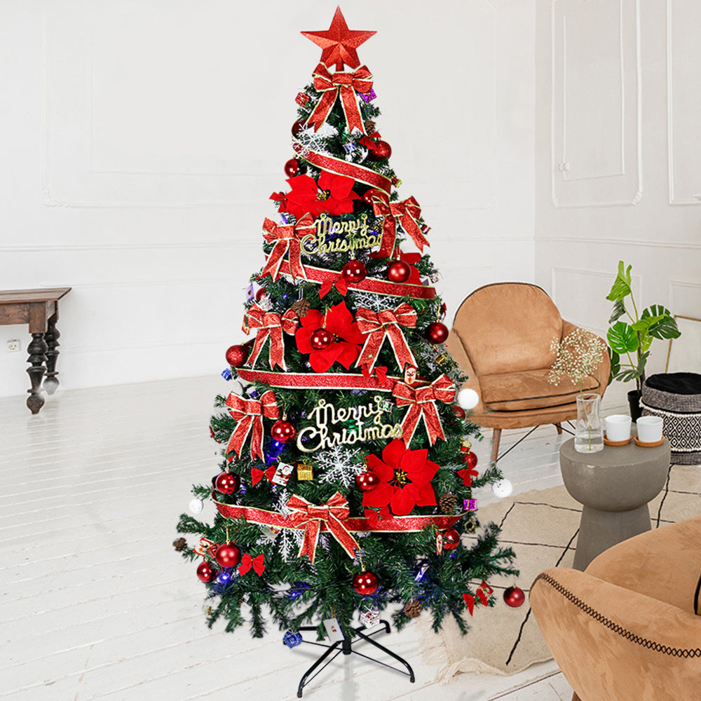 Kunstkerstboom – Nepkerstboom – Feestboom – Kerstversiering – 180 cm Hoog – Volledig Versierd Met Linten – Onderhoudsvrij – Zonder Stroom