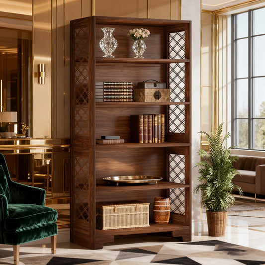 Boekenkast – Boekplank – Kastenrek – Opbergkast – Vintage Kast – 6 Verdiepingen – Rustiek Bruin – Robuust MDF – X-Vorm Design