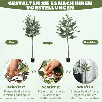 Kunstolijfboom – Kunstplant – Nepplant – Decoratieplant – Buitenplant – 180 cm Hoog – 900 Bladeren & 40 Olijven