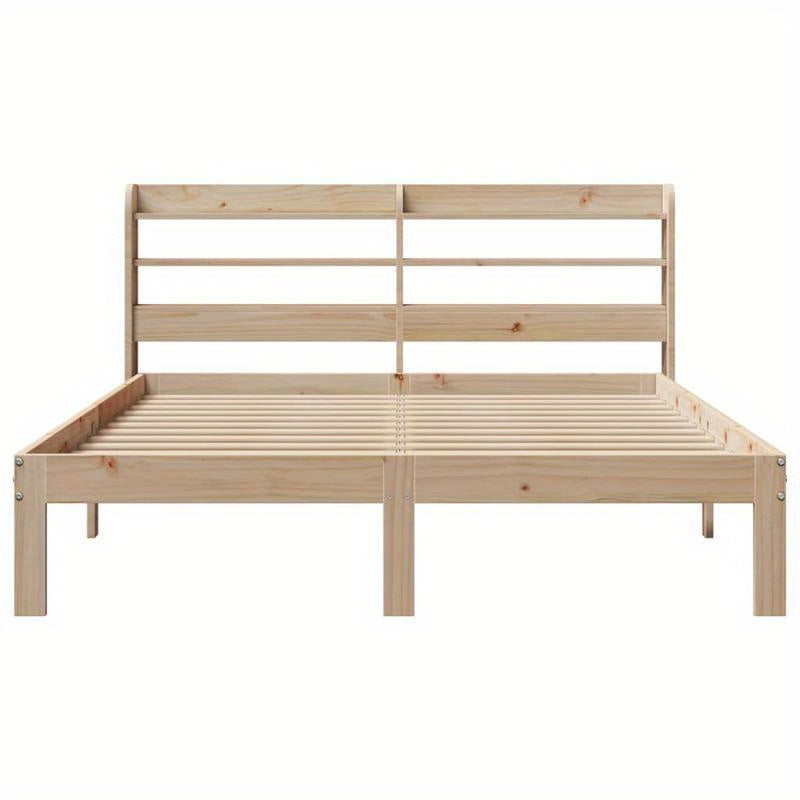 Solid Wood Bed Frame with Headboard - 160x200cm Removable & Durable Headboard, Contemporary Style, No Assembly Required, Easy-Clean Surface for Smooth Bedding Storage, Bedroom Furniture, Modern Bedroom Decor, Natural Wood Fin