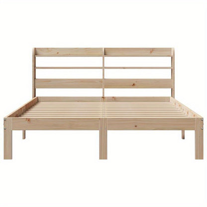 Solid Wood Bed Frame with Headboard - 160x200cm Removable & Durable Headboard, Contemporary Style, No Assembly Required, Easy-Clean Surface for Smooth Bedding Storage, Bedroom Furniture, Modern Bedroom Decor, Natural Wood Fin