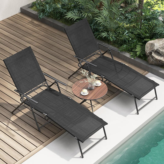 Inklapbare Ligstoel Set – Tuinstoel – Relaxstoel – Buitenstoel – Strandstoel – 6-Posities Verstelbare Rugleuning – Weerbestendig & Compact