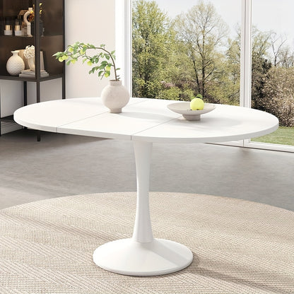 Uitklapbare Eettafel – Uitschuifbare Tafel – Opklapbare Keukentafel – Multifunctionele Tafels – Ruimtebesparend Design – Wit Ovaal Blad – Zwarte Metalen Poten – Stabiel & Eenvoudig Gemonteerd