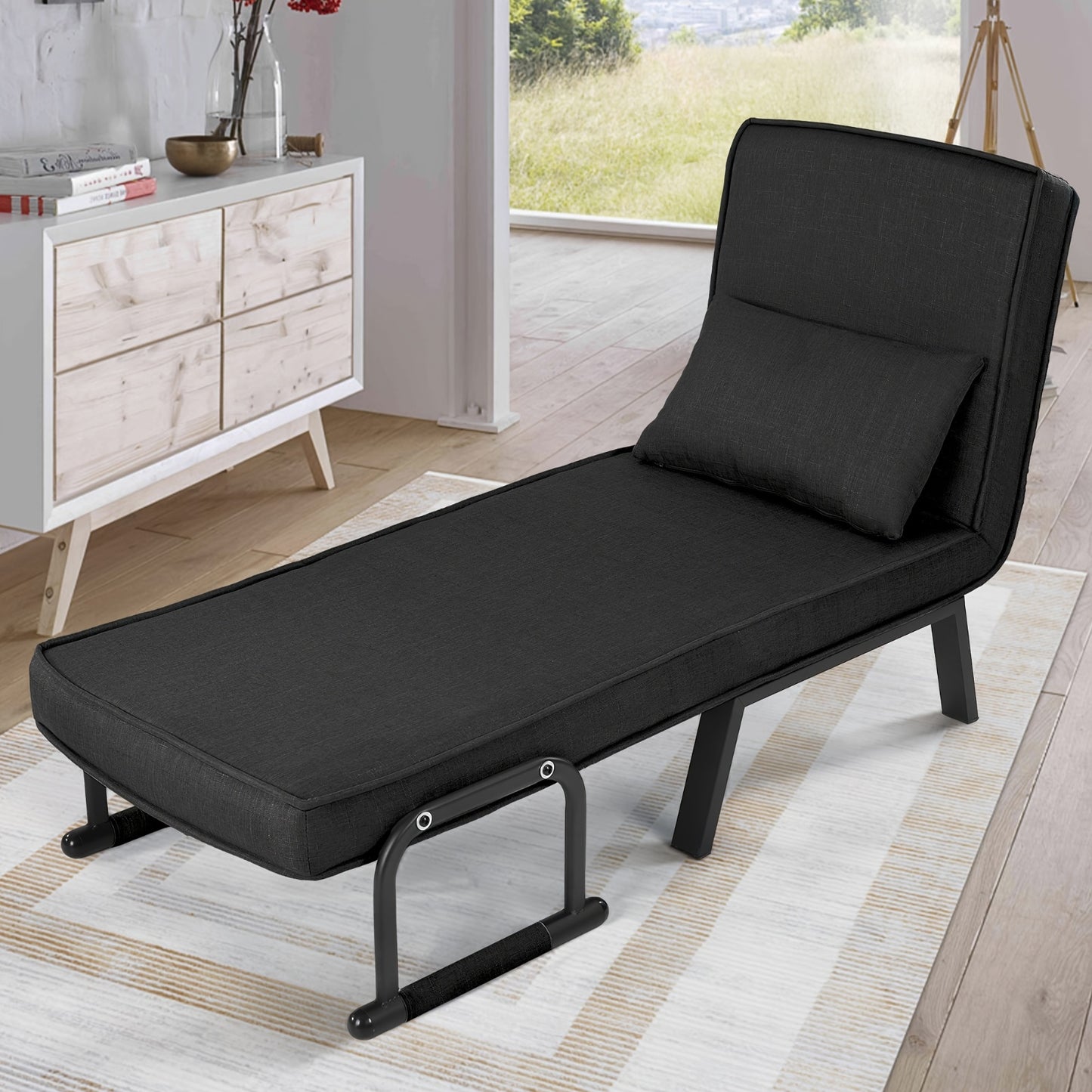 Fauteuilbed – Slaapfauteuil – Relaxstoel – Ligstoel – Logeerbed – Met Memory Foam – Stevig Metalen Frame 150 kg Belastbaar