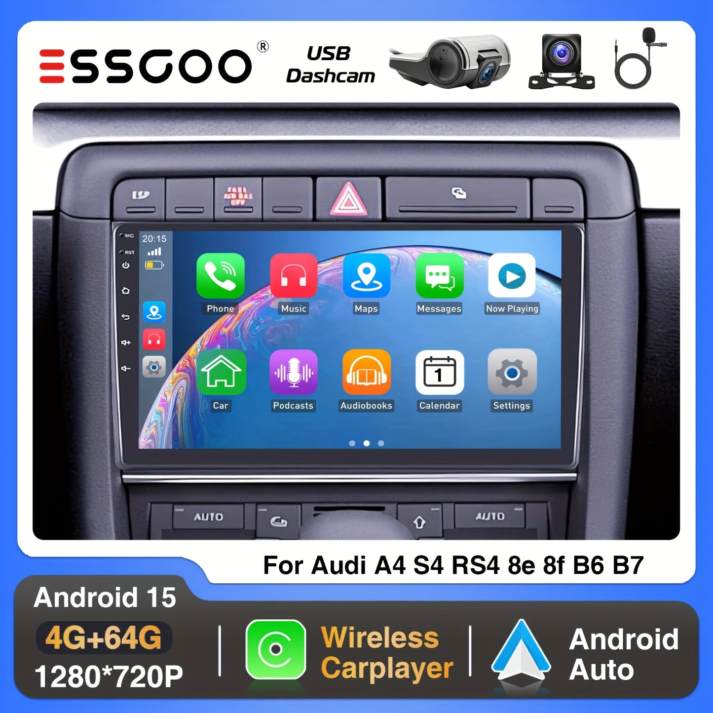 Autoradio – Autostereo – Multimedia Systeem – 2 DIN Radio – Android Autostereo – 9 Inch IPS Touchscreen – Android 15 Met Wireless CarPlay & GPS