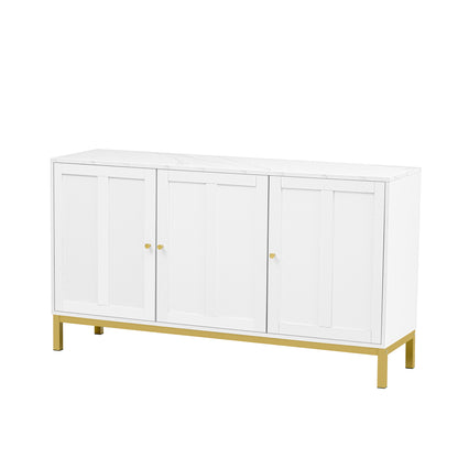 Dressoir – Opbergkast – Buffetkast – Ladekast – Kast – Wit – Marmeren Blad – 3 Deuren – Makkelijk Schoon Te Maken