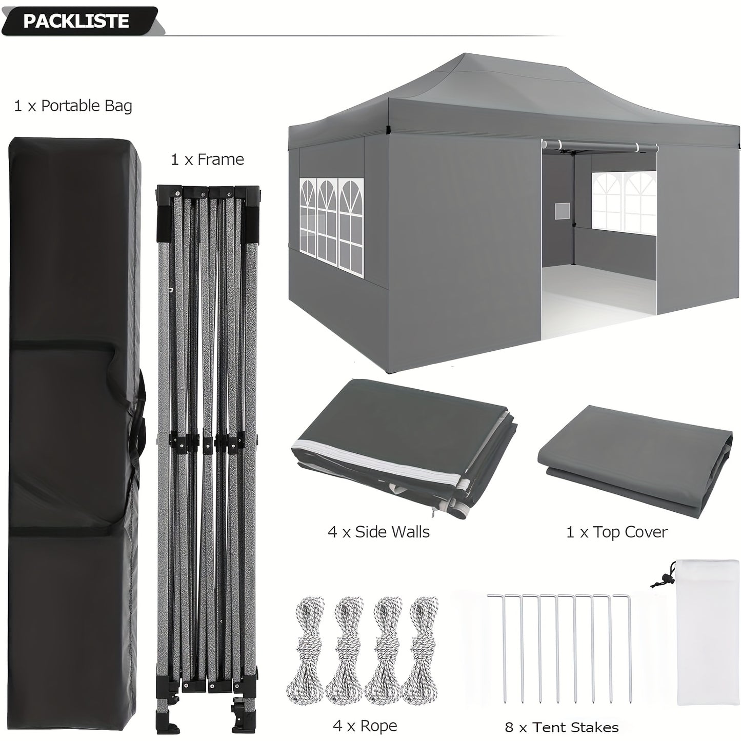 Feesttent – Partytent – Paviljoen – Tuintent – Overkapping – Pop-up Tent 3,05x4,57m – Hoogte Verstelbaar – Met Afneembare Zijwanden