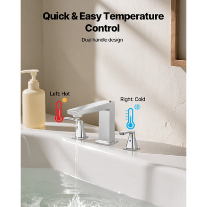 VEVOR Roman Tub Faucet, 3 Hole Waterfall Bathtub Faucet, Bath Tubs Faucets Set with 2 Handles, Roman Tub Faucets Deck Mount for Pet Washing, Baby Care, Adult Bathing, Silver, Right-Angle Spout Design