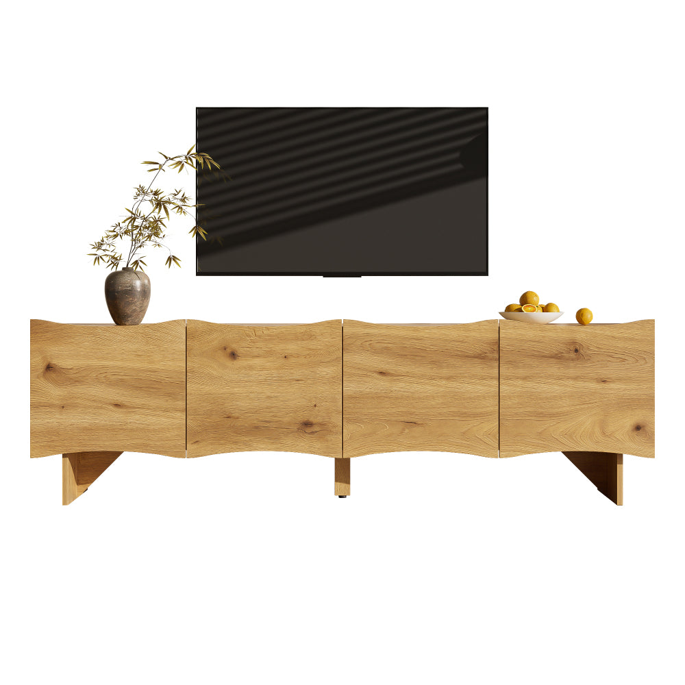 Tv-kast – Tv-meubel – Mediaconsole – Opbergkast – Entertainmentmeubel – Natuurlijke Kleur – 155 cm Breed – Modern Gegolfd Design