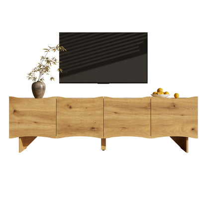Tv-kast – Tv-meubel – Mediaconsole – Opbergkast – Entertainmentmeubel – Natuurlijke Kleur – 155 cm Breed – Modern Gegolfd Design