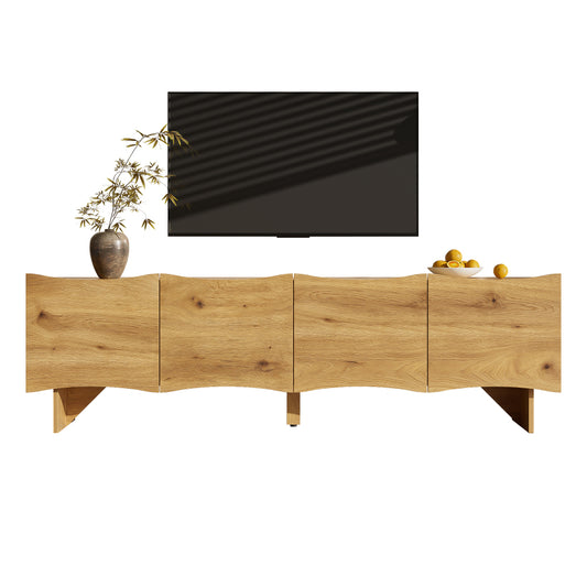 Tv-kast – Tv-meubel – Mediaconsole – Opbergkast – Entertainmentmeubel – Natuurlijke Kleur – 155 cm Breed – Modern Gegolfd Design