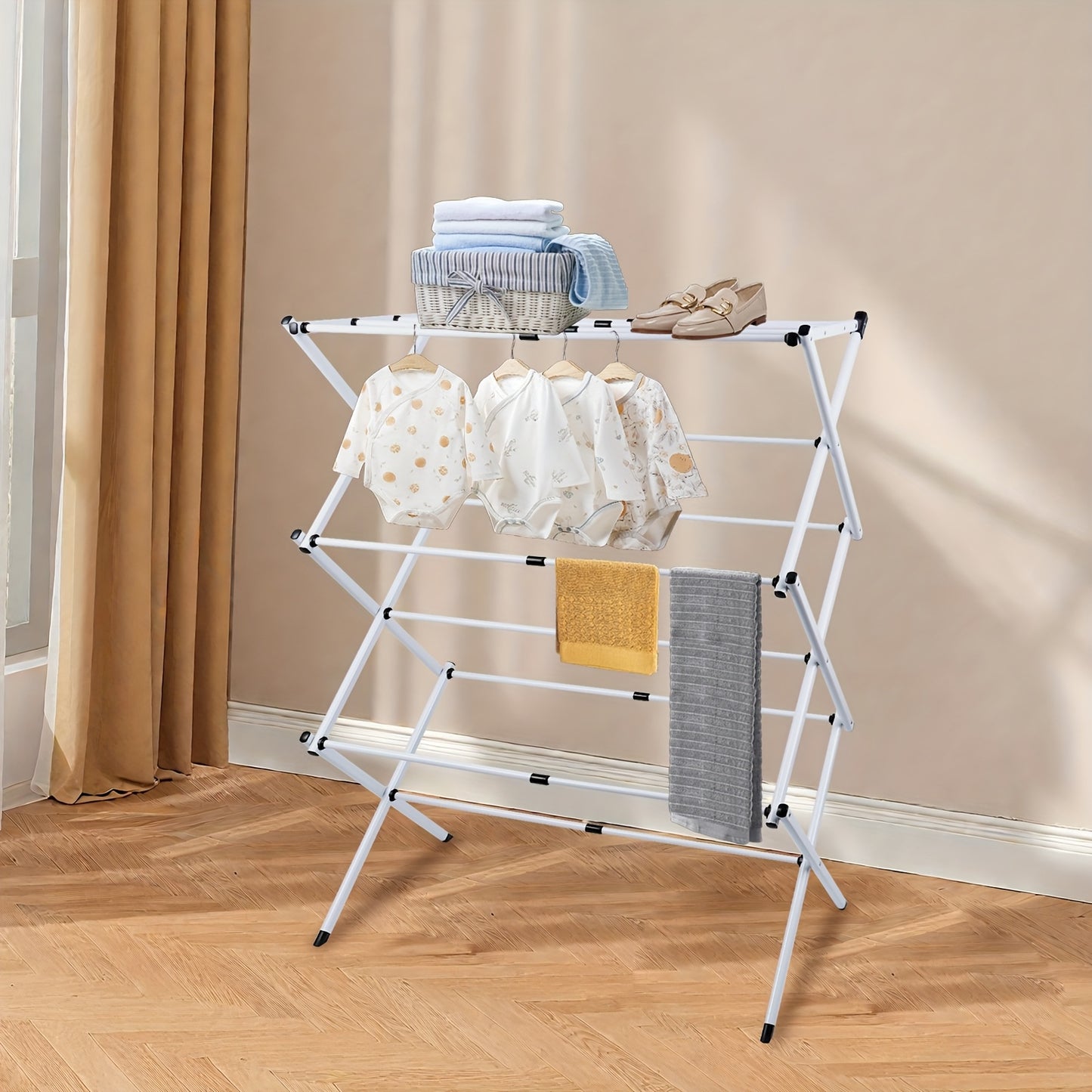 Droogrek – Wasrek – Droogtoren – Waslijn – Wasstandaard – Inklapbaar Ontwerp – 30 Kg Draaggewicht – Ijzer en PP Frame – 3 Lagen – Ruimtebesparend – 75x34x105 cm