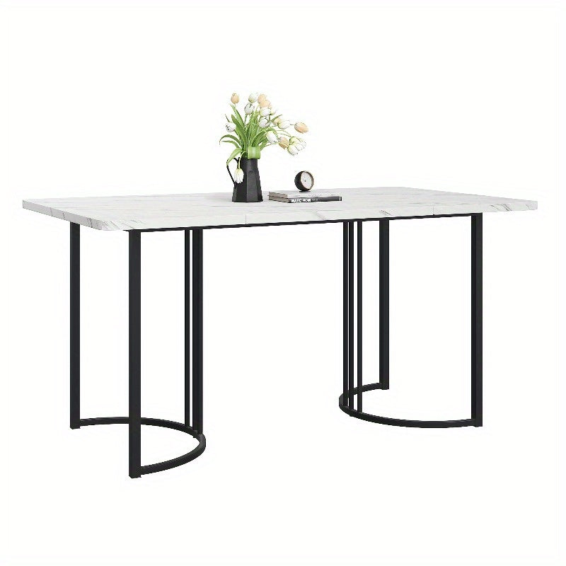 Modern Marmeren Eettafel – Keukentafel – Tafel – Dinertafel – Restauranttafel – Verstelbare Poten – Metalen Frame 140x80cm – Wit Zwart