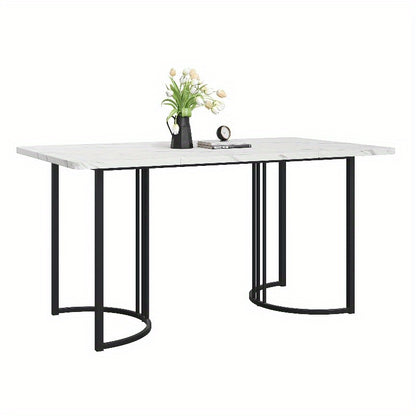 Modern Marmeren Eettafel – Keukentafel – Tafel – Dinertafel – Restauranttafel – Verstelbare Poten – Metalen Frame 140x80cm – Wit Zwart