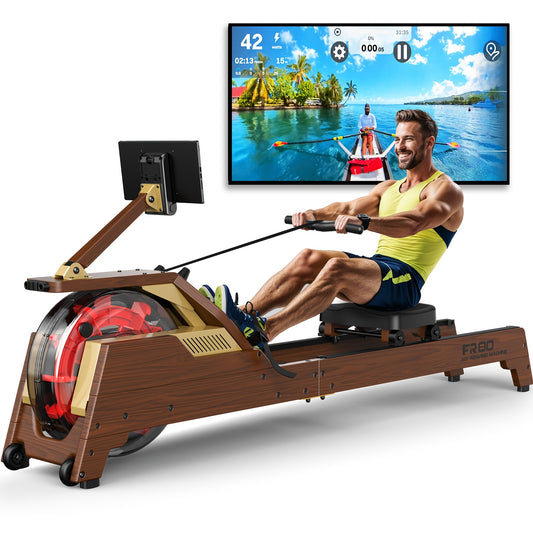 Roeimachine – Houten Roeitrainer – Water Roeimachine – Fitness Roeimachine – Indoor Roeitrainer – Waterweerstand Met 90° Tank – 50% Extra Weerstand Met Draadloze Monitor