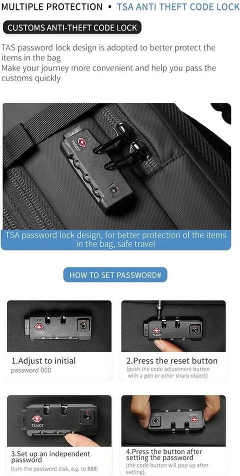 Vacuum Rugzak Handtas - Compressie - Met laptopvak - Met anti-diefstalslot - 57 tot 75 liter - 33 cm x 15 cm x 48 cm - Zwart